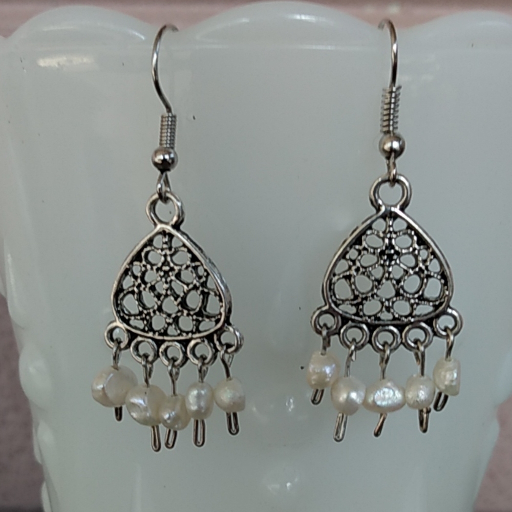Freshwater Pearls on Silver Tone Earrings